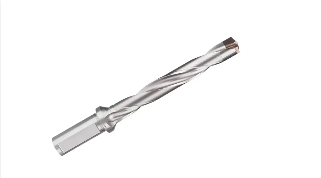 Replaceable tip drill offering a balance between solid and indexable drill designs