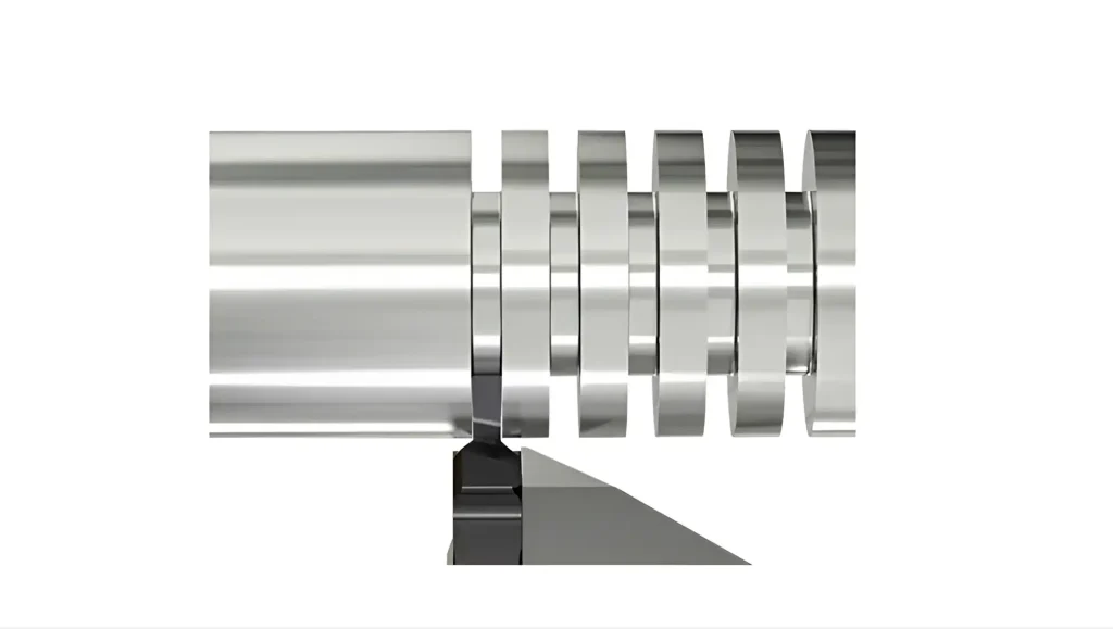 3D rendering of a grooving insert used for groove cutting operations