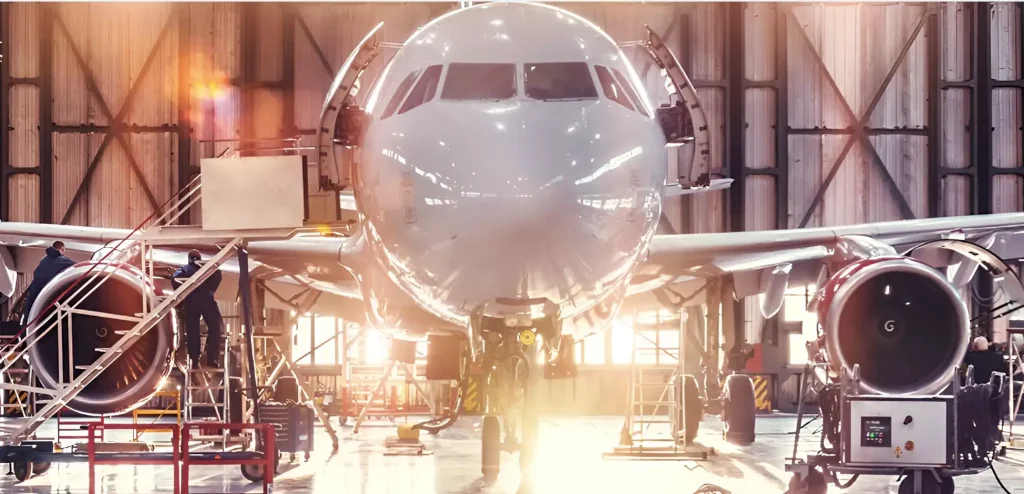 Airplane under manufacturing illustrating aerospace use of threading inserts
